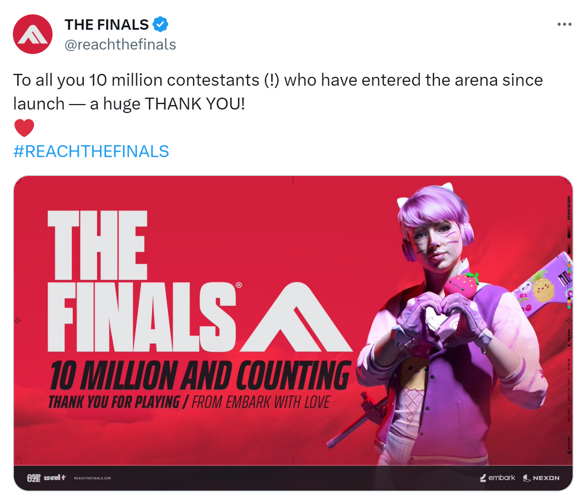 《THE FINALS》玩家人数突破1000万 官方致谢