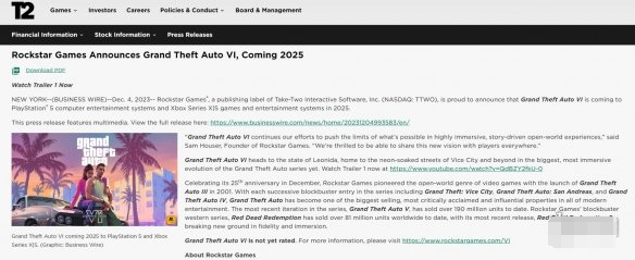 GTA6暂无PC版 2025年登录PS5和Xbox Series